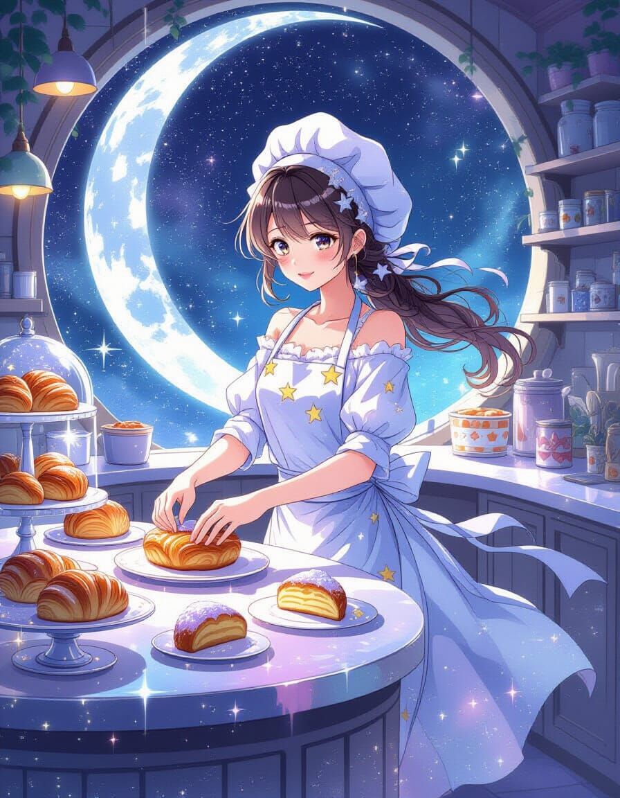 Celestial Baker Crafts Starlight Pastries in Anime Style