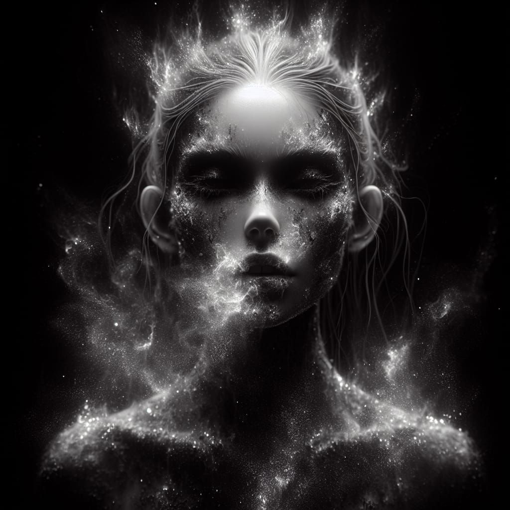 Ethereal Ghost Fairy Portrait in Black and White