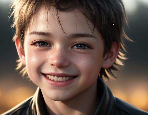 Cringe Portrait of Cheerful Child in Pastel Environment