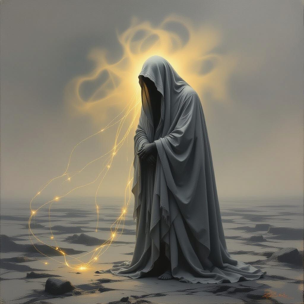 Solitary Figure Embodies Depression in Surreal Oil Painting