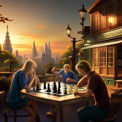 Chess Game at Totally Deck Coffee: Matte Painting