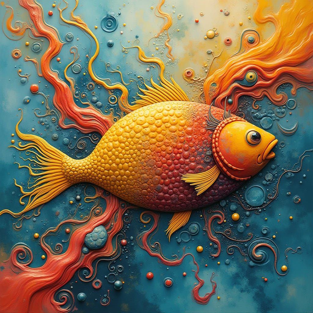 Vibrant, Dreamlike Fish Form in Abstract Art