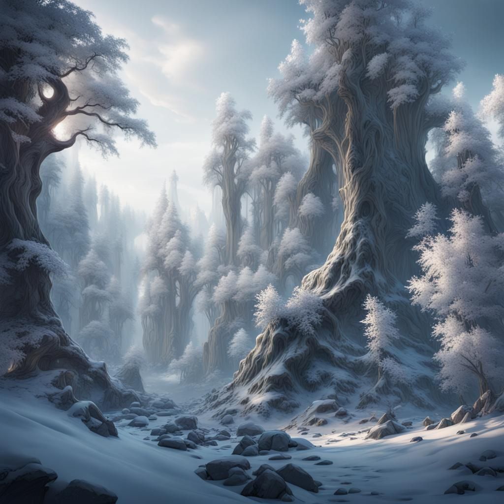 Detailed Snow Forest Matte Painting