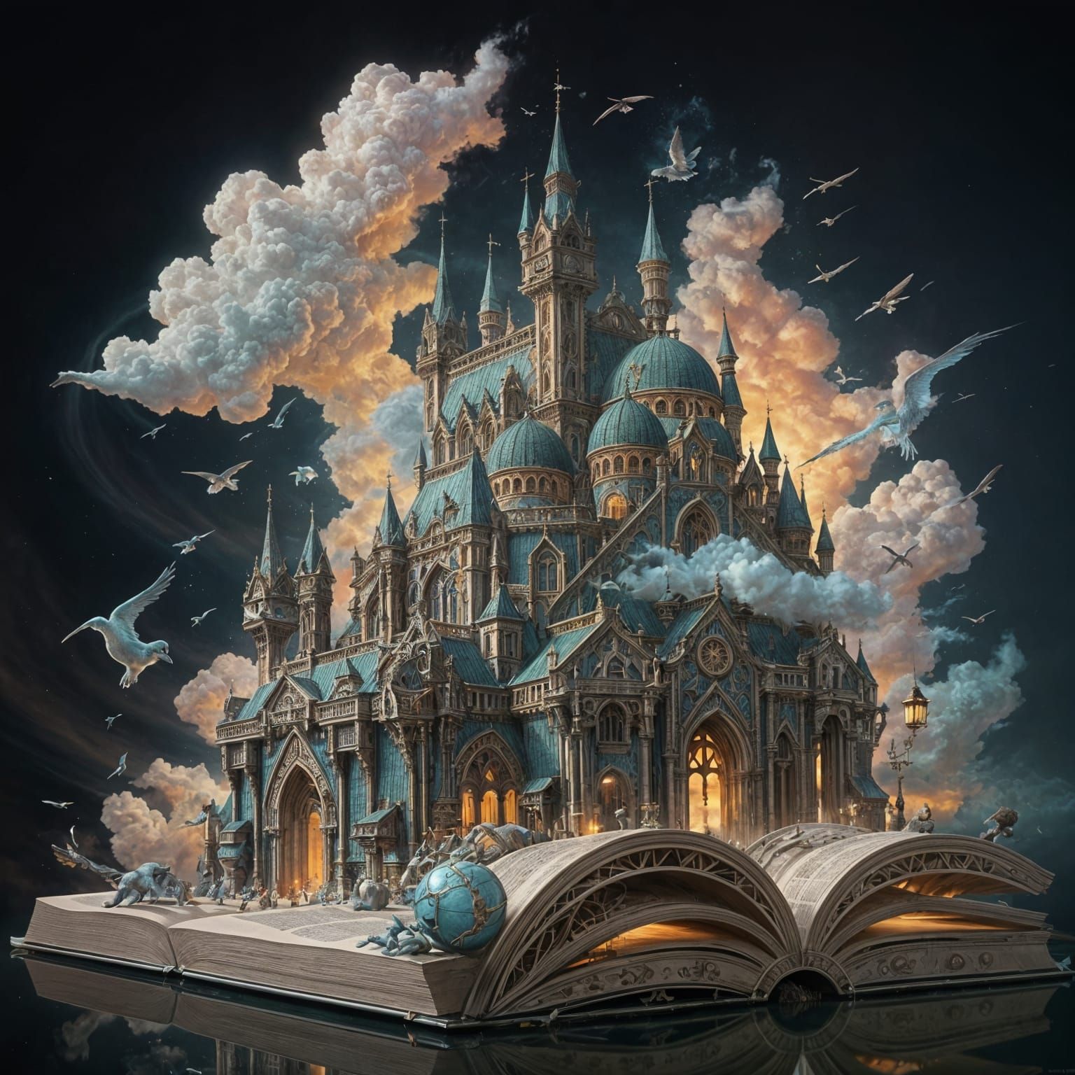 Ethereal Fantasy Cityscape in Pastel Hues