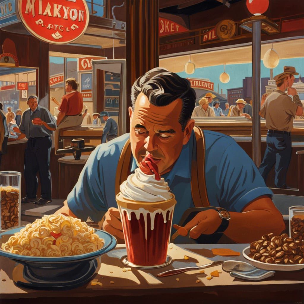 Nostalgic Ice Cream Parlor Scene in Norman Rockwell Style