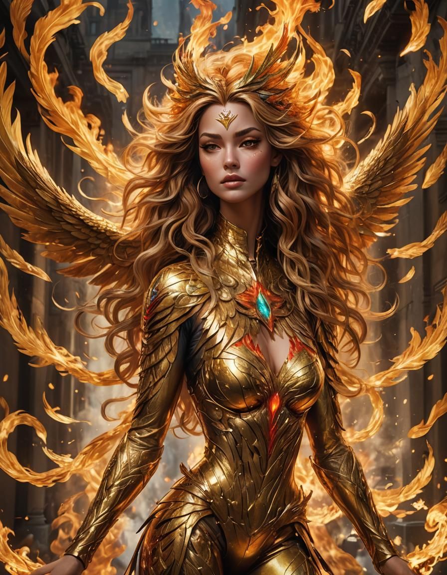 Fiery Bird Girl in Disney-Pixar Style