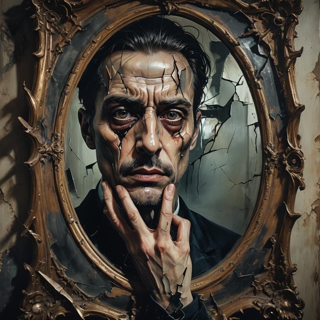 Surreal Evil Man Portrait in Dark Dreamscape Style