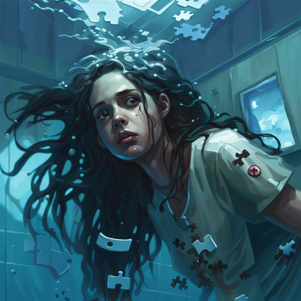 Underwater Hospital Room Puzzle, Sinister Fantasy Art