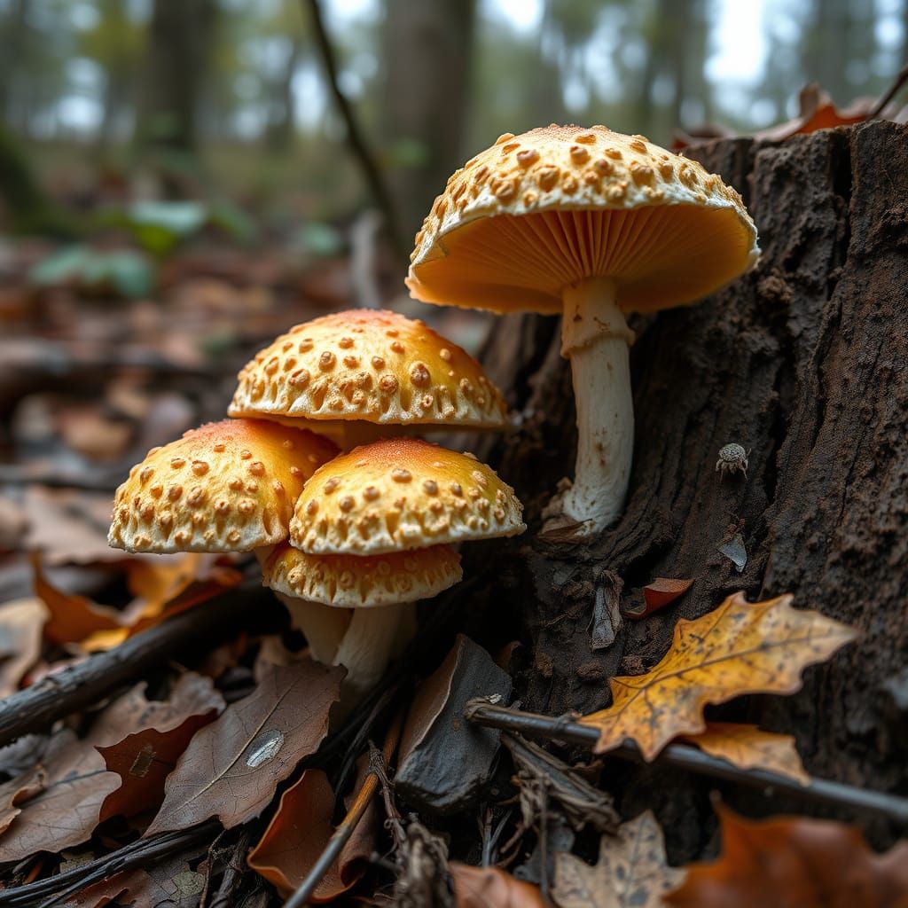 Intricately Detailed Fungi in Forest Depths