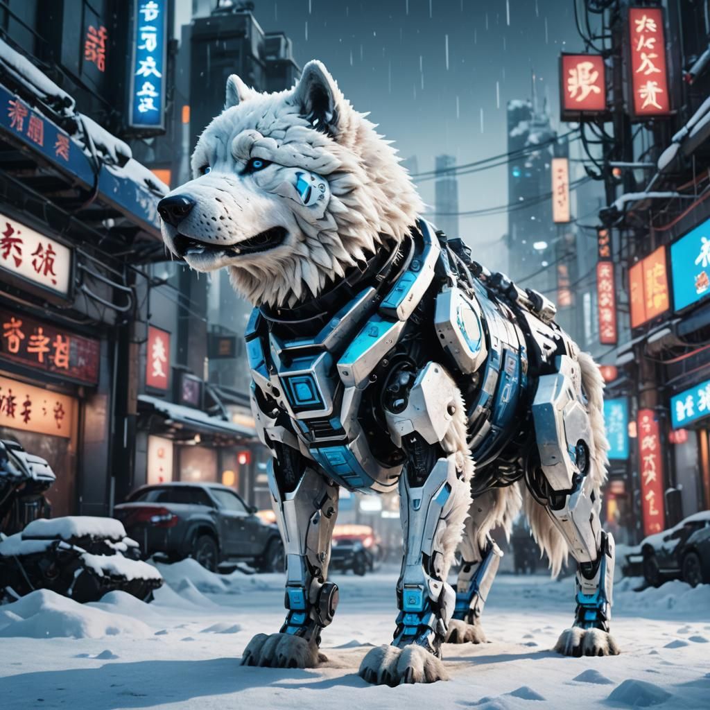 Futuristic Japanese Snow Dog and Mech