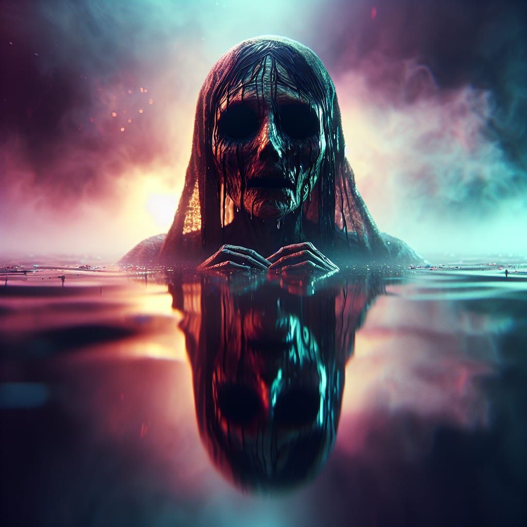 La Llorona Spirit in Misty Water with Supernatural Glow