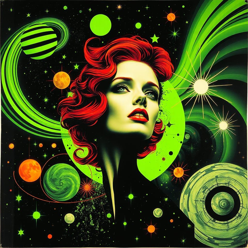 Dada-Inspired Collage of Celestial Bodies with Portrait