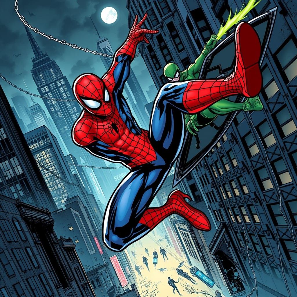 Spider-man Battles the Green Goblin in Classic Comic Book St...