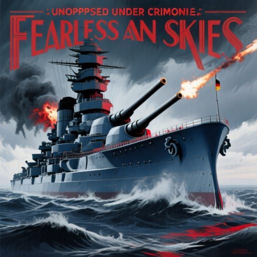 Massive Warship Blazing Guns Under Crimson Skies