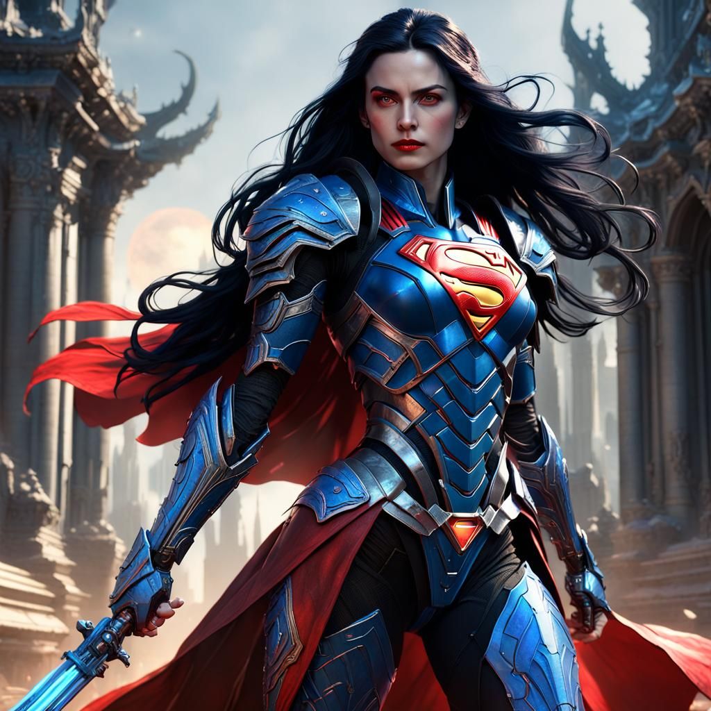 Woman in Cyber Armor with Blue Sword