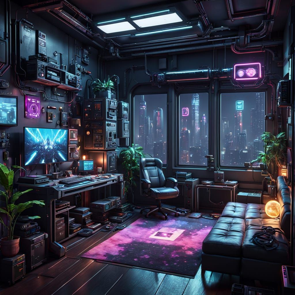 Cyberpunk Studio Apartment in 3D Game Style