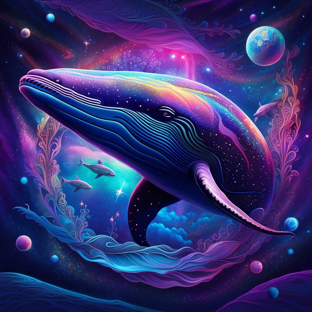 Cosmic Galaxy Whale in Holographic Style