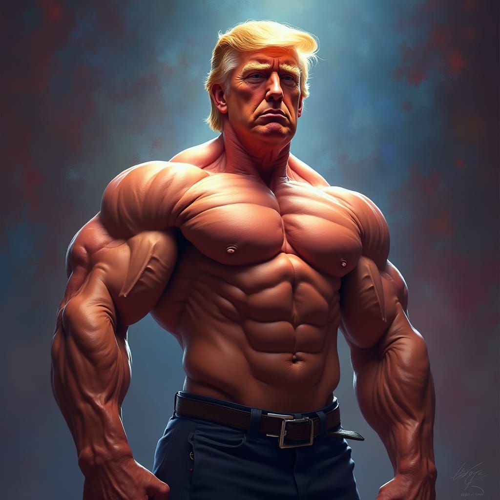 Hyperrealistic Bodybuilder Donald Trump in Powerful Pose