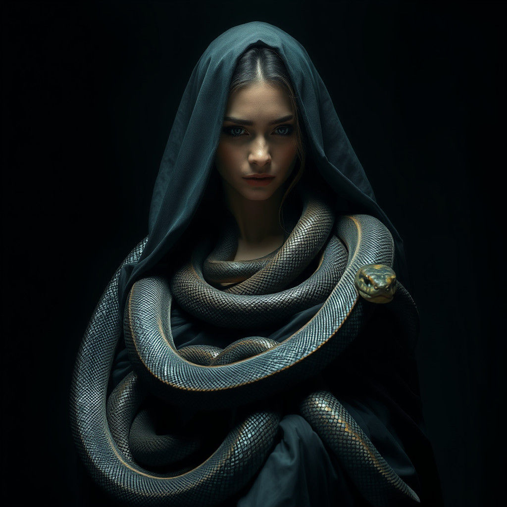 Serpentine Woman in Dramatic Dark Fantasy Style