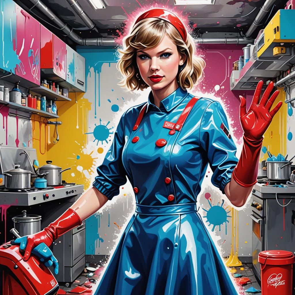 Taylor Swift as Cheerful Android Graffiti Art