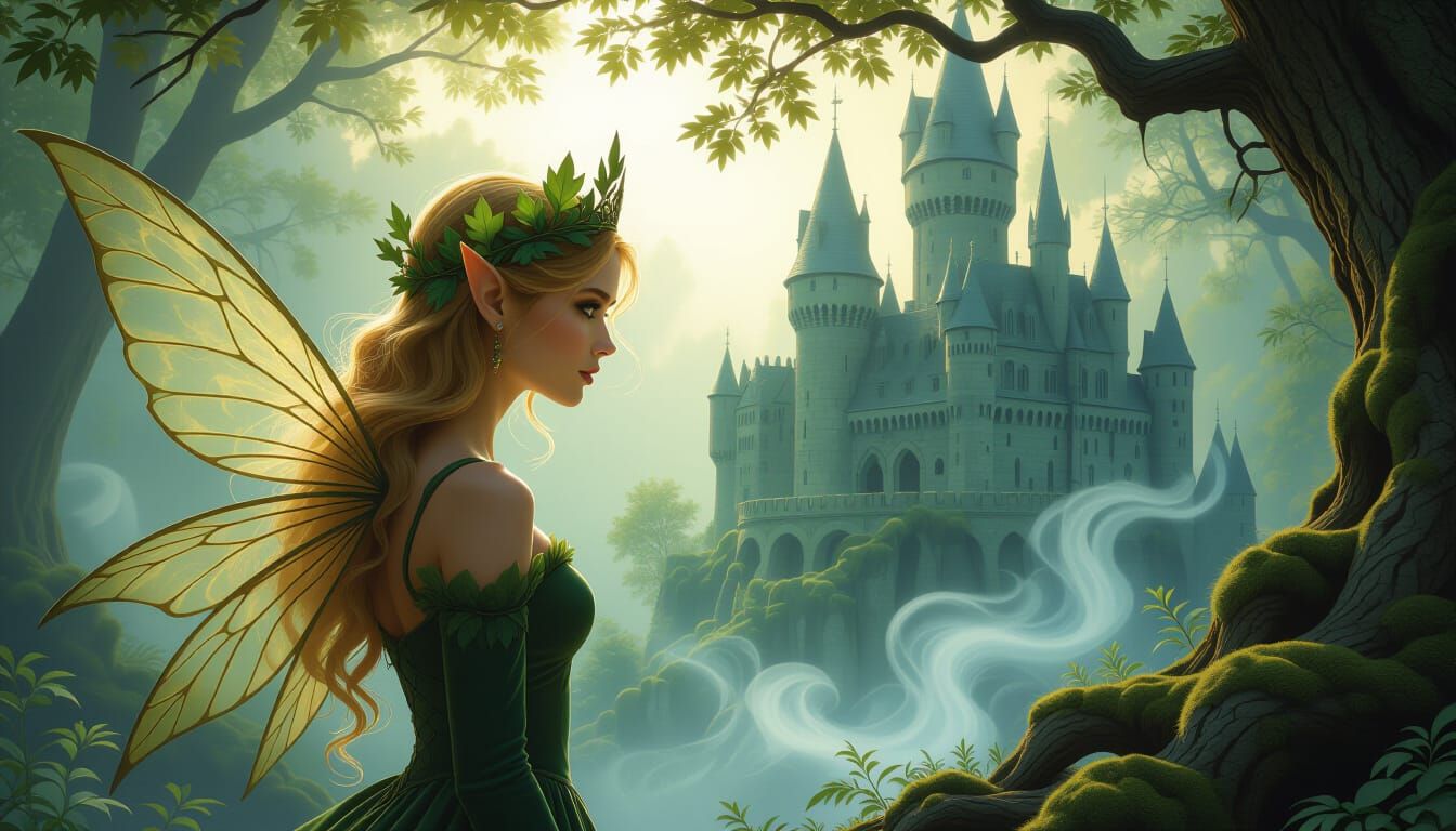 Fairy Princess in Sun-Dappled Magic Forest