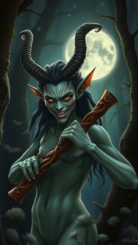 Mystical Fey Creature Emerge from Shadows in Moonlit Forest