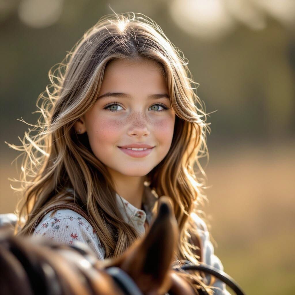 Girl Rides Horse in Natural Light Photography