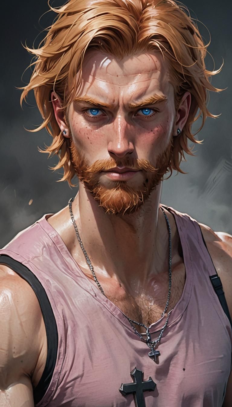 Anime Style Portrait of a Rugged Redhead