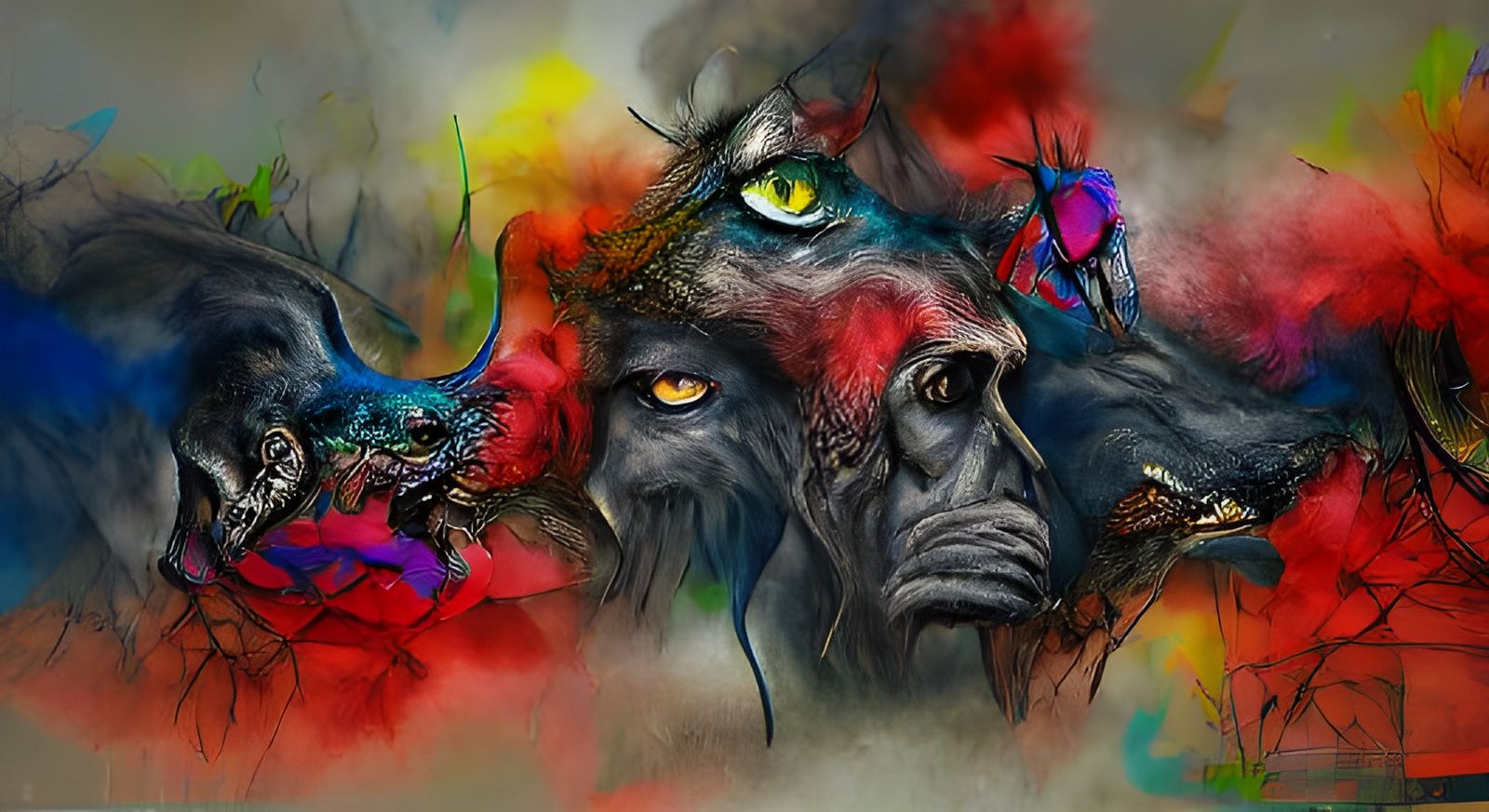 Black Leopard and Red Wolf: Colorful Charcoal Art