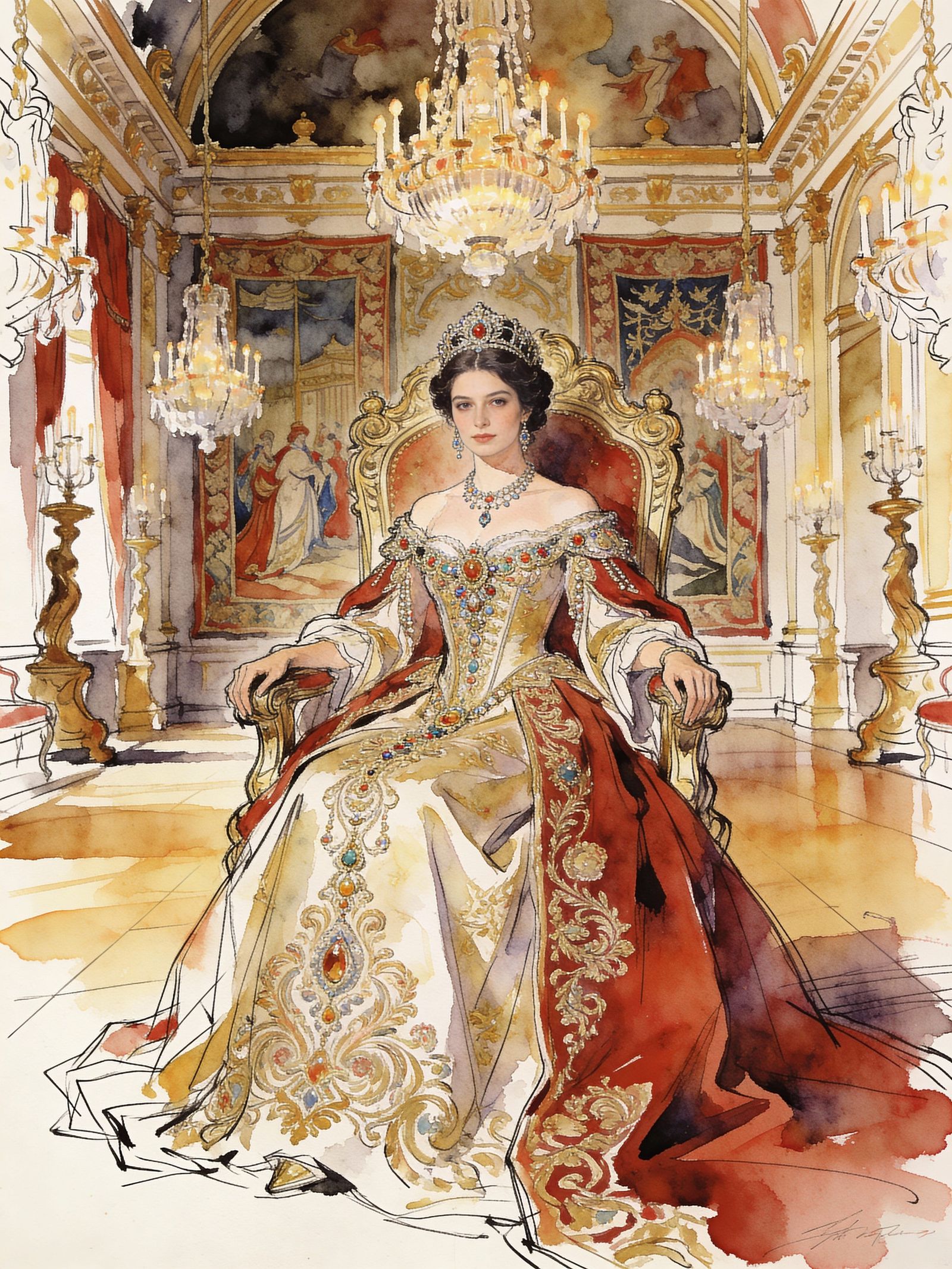 Gorgeous Lady on Throne in Detailed Portrait Style