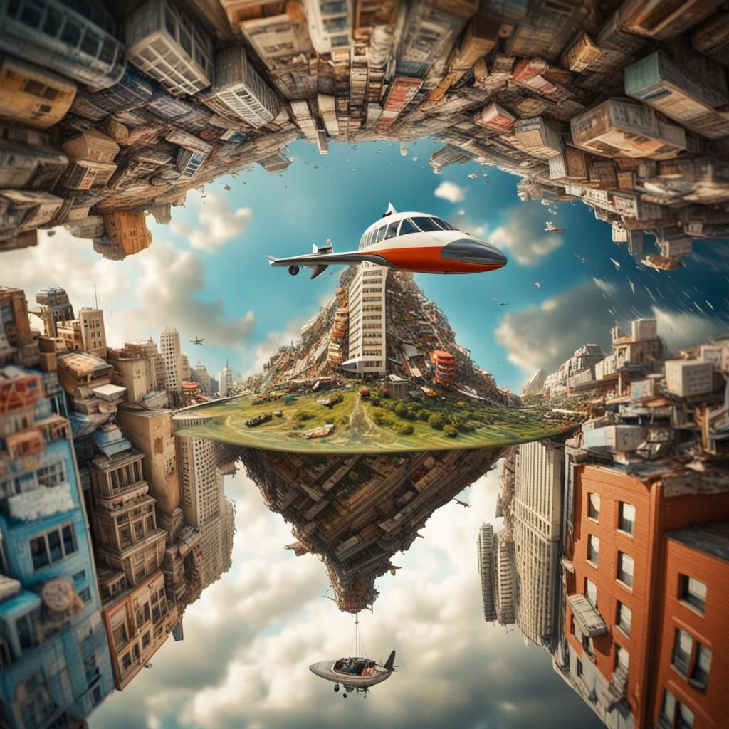 Whimsical Upside-Down City in Steampunk Style
