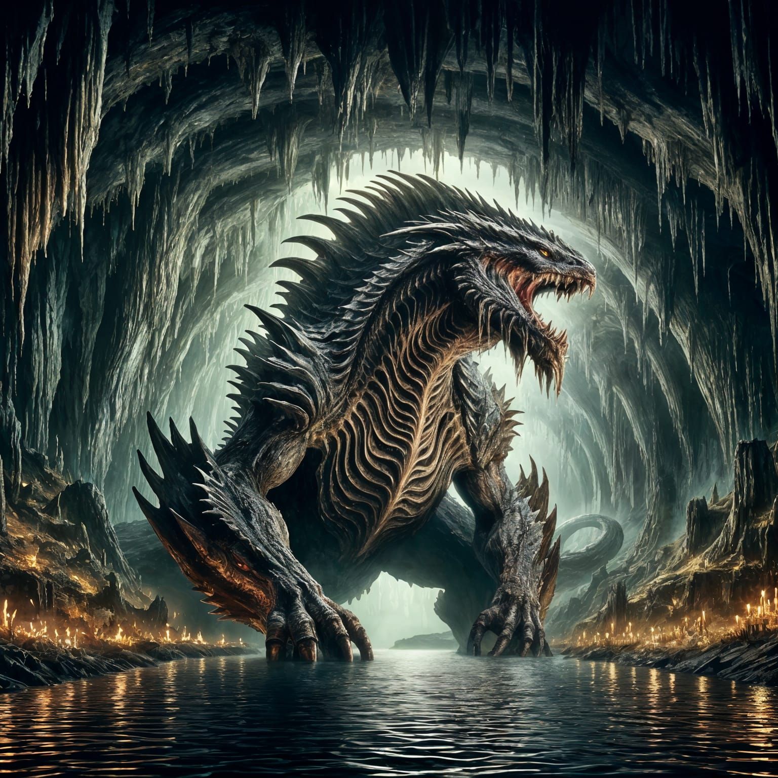 Ancient Scaled Creature Rises from Underground Lake