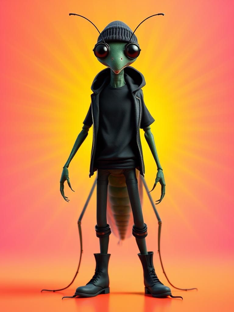 Mantis in Hoodie: Pixar-Style 3D Digital Art