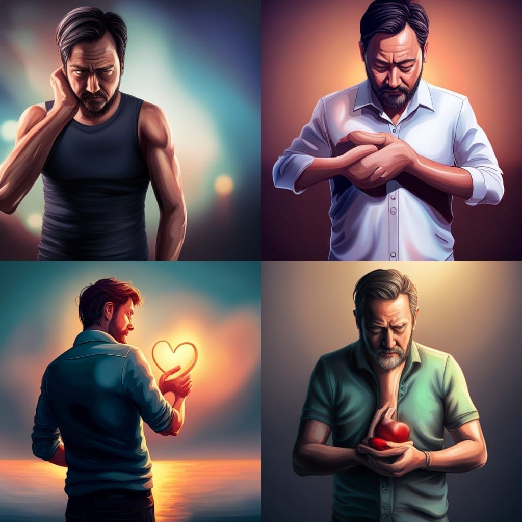 Heartbroken Man: Hyperrealistic Splash Art Portrait