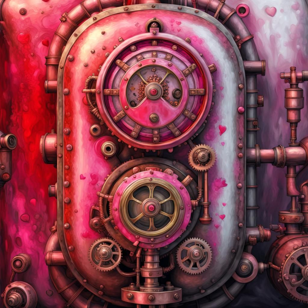 Steampunk Valentine Heart in Oil Painting Style
