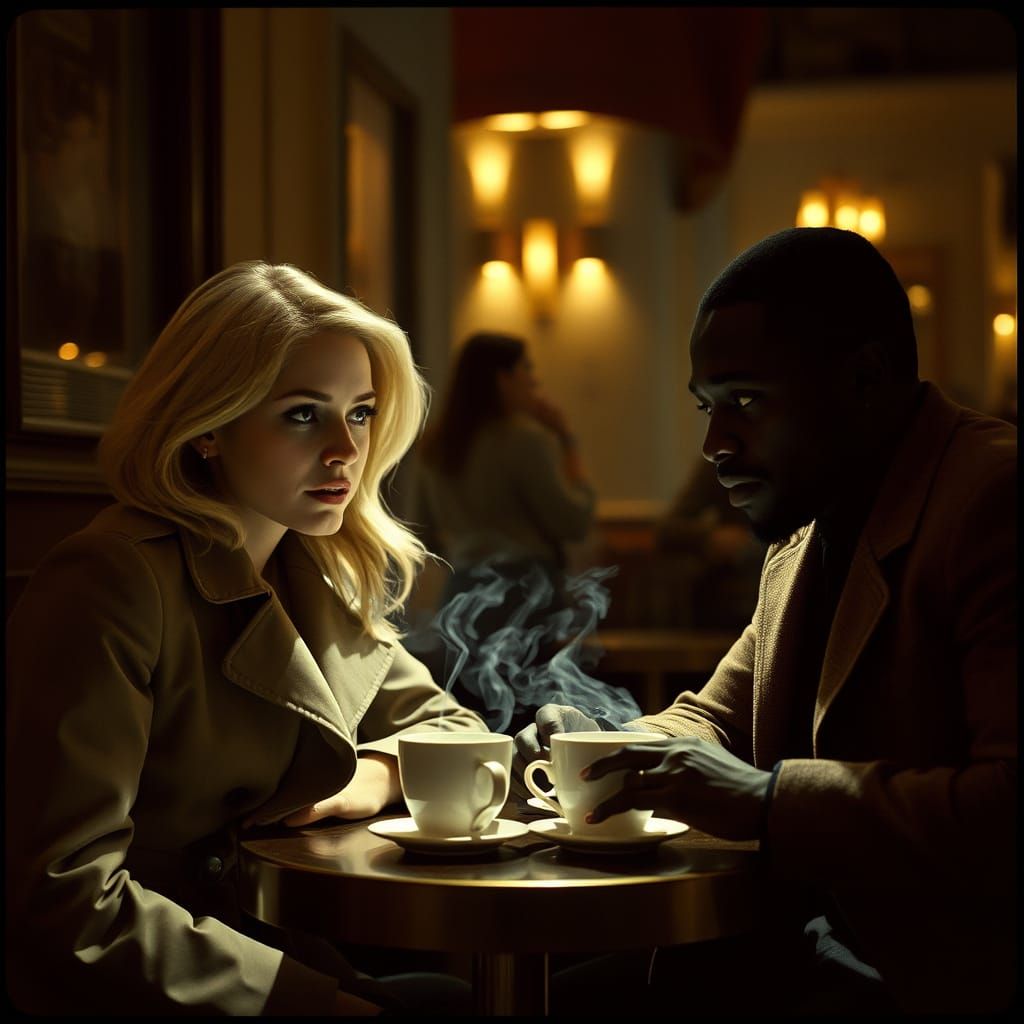 Secret Meeting in a Paris Cafe: Cinematic 35mm Film