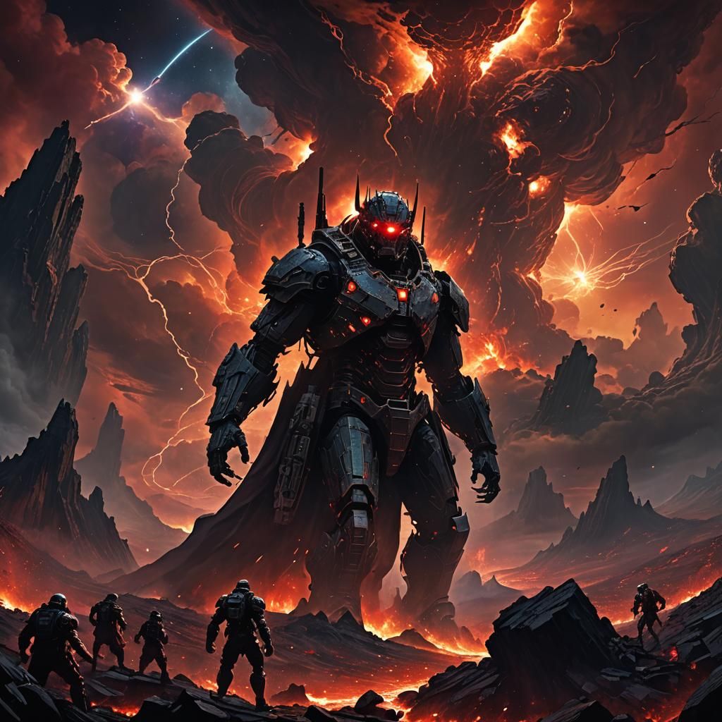 Colossal Titans Stride Across a Burning Planet