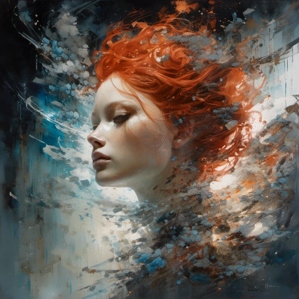 Redhead Shapeshifter in Glass Shards, Digital Art