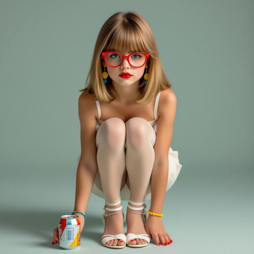 Young Woman Crushing Can in Photorealistic Style