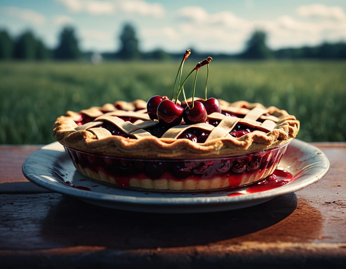 Classic Cherry Pie with Bokeh Lighting