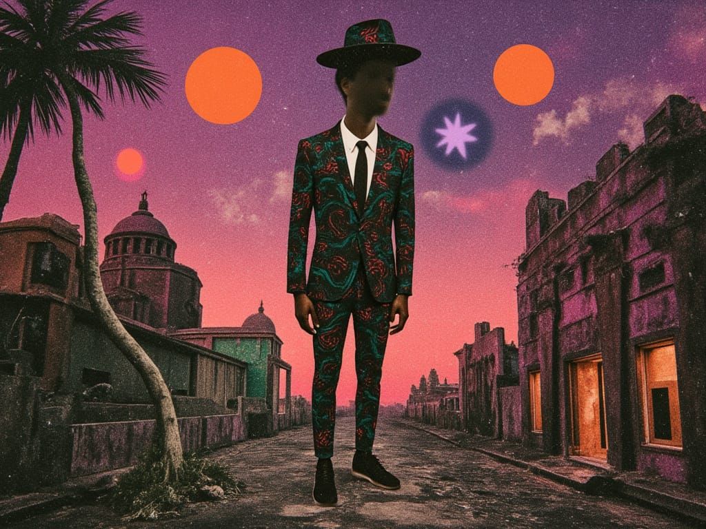 Reefer Man in Psychedelic Lost City, Retro-Futuristic Style