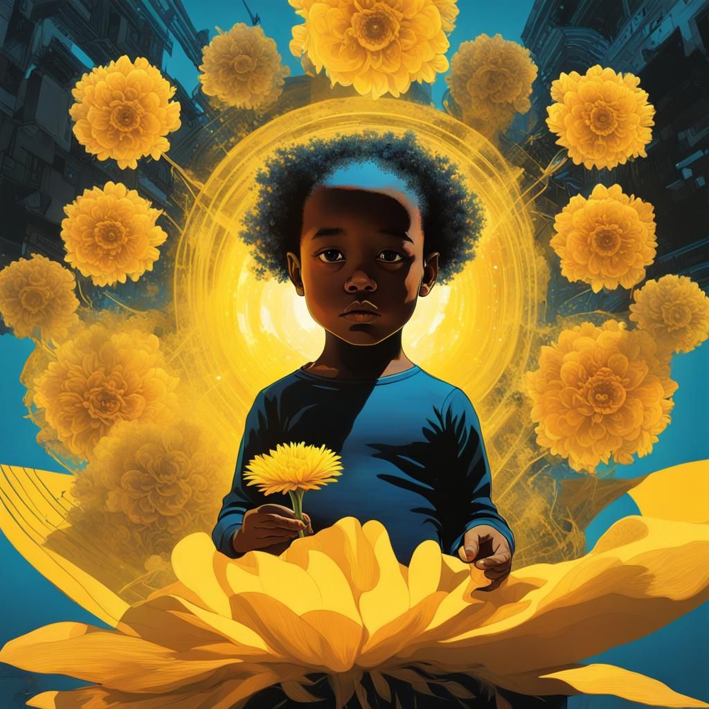 Toddler Holds Flower of Knowledge: Surreal Collage Art