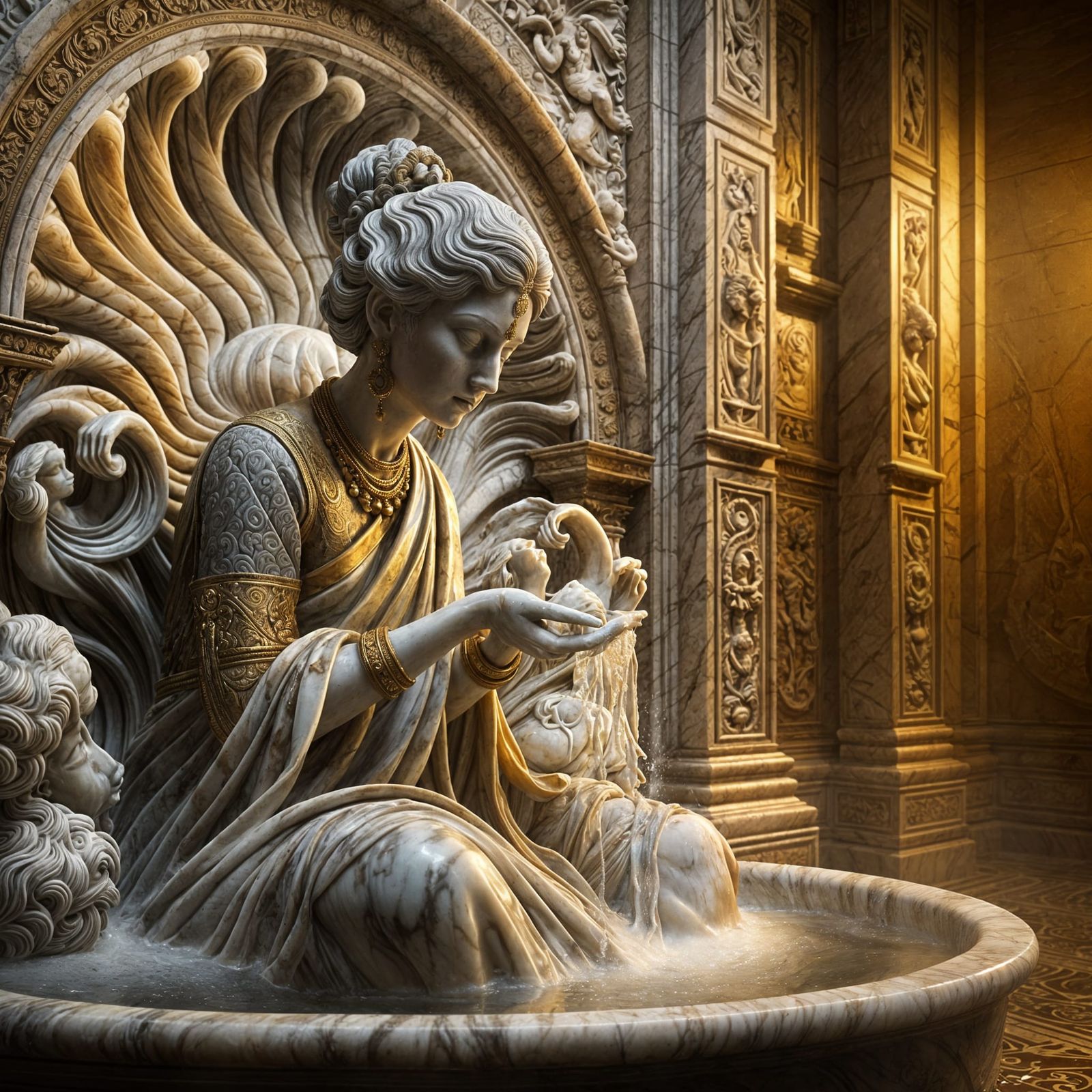 Baroque Marble Sculpture of an Indian Woman Bathing