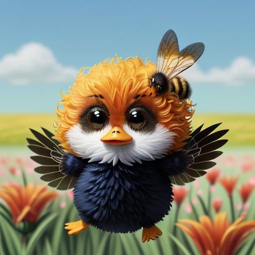 Adorable Duck-Bee Hybrid in Surreal Meadow