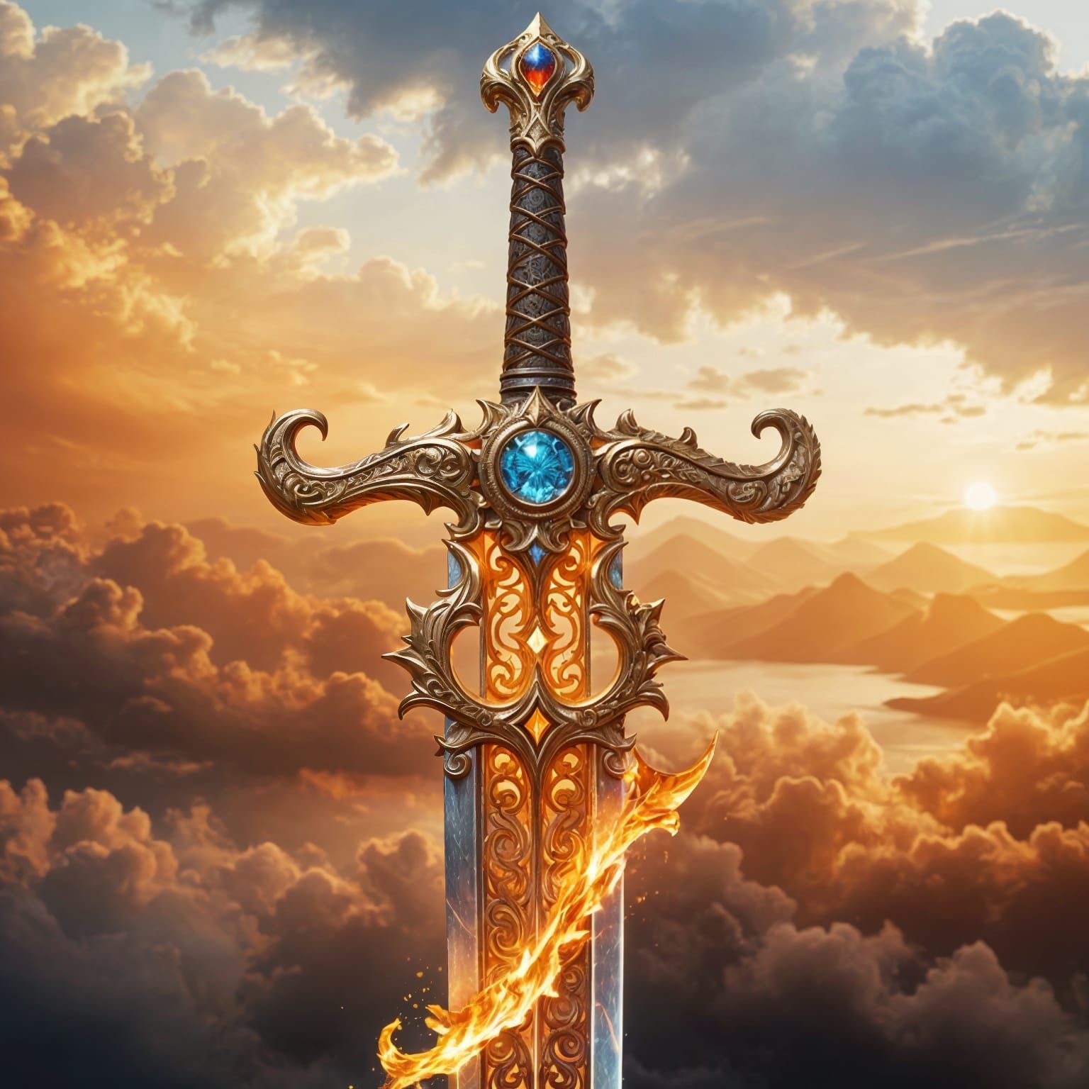 Magnificent Elemental Sword in Vibrant 3D Render