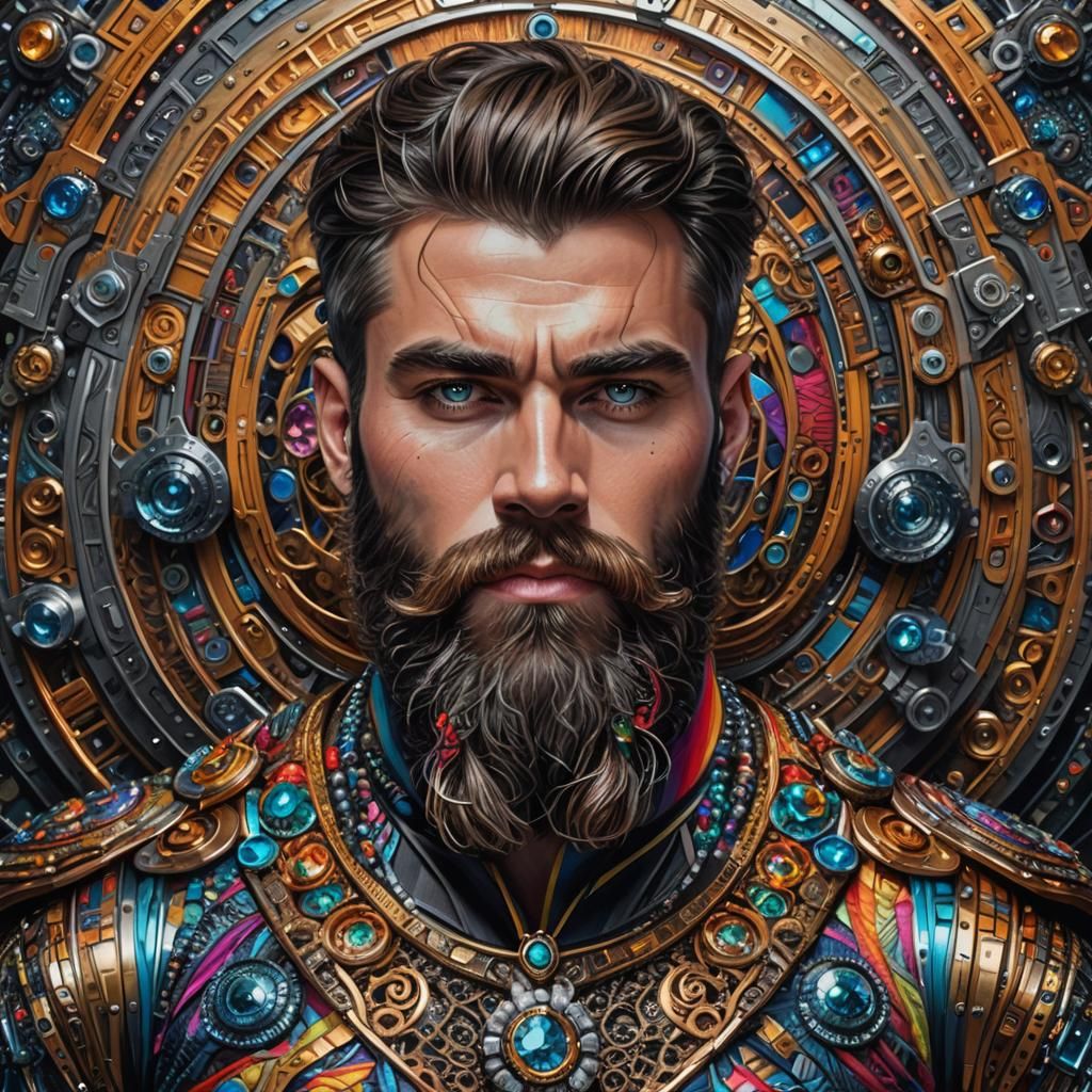 Hyperrealistic Portrait of a Man in Futuristic Clothing