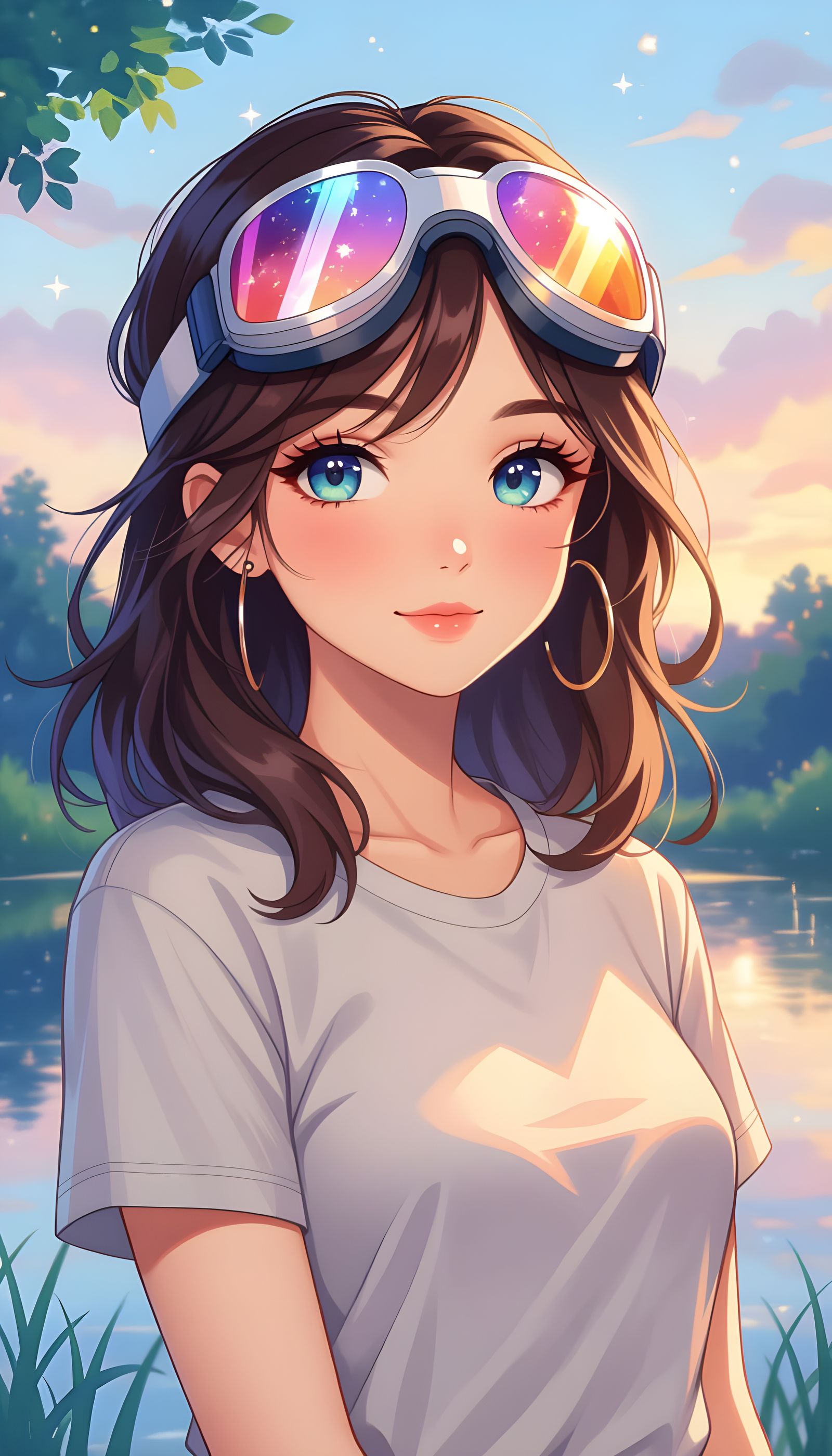 Anime Girl in Watercolor Art Style with Goggles