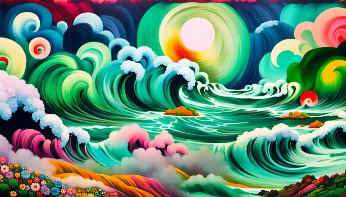 Kaleidoscopic Garden River in Japanese Pop Art Style