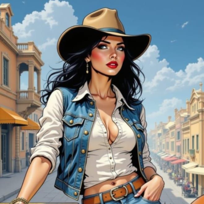 Surreal Comic Book Cowgirl Illustration