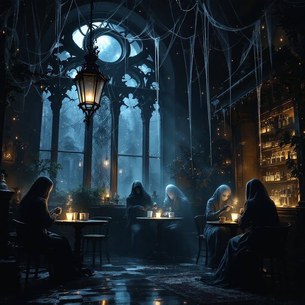 Dark Fantasy Gothic Cafe Oil Realism Masterpiece